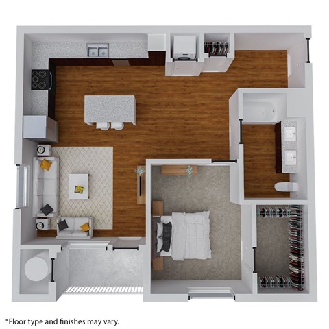 Floor plan for 1 bed, 1 bath